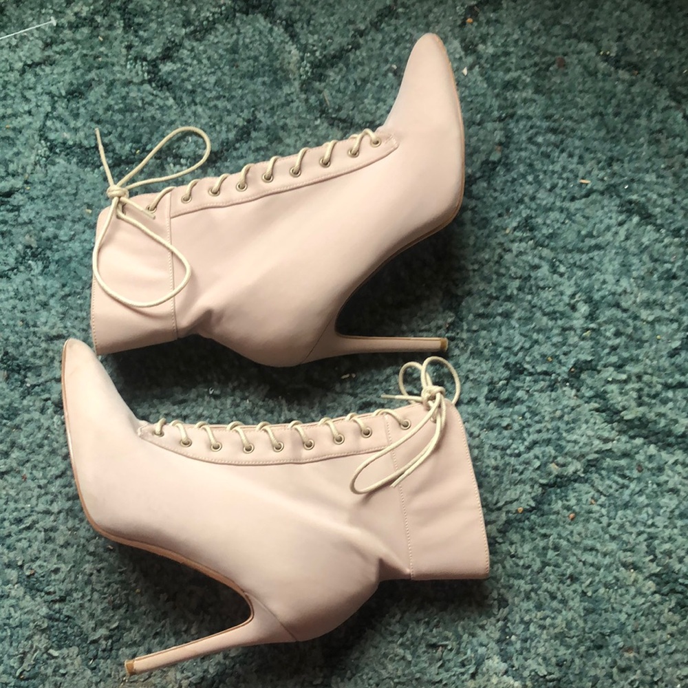 Chic Nude Lace-Up Ankle Boots